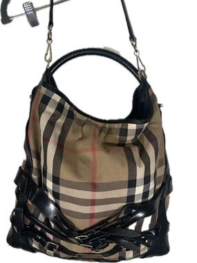 Burberry Vintage Check hobo bag and wallet in Beige and Black Trim and wallet.